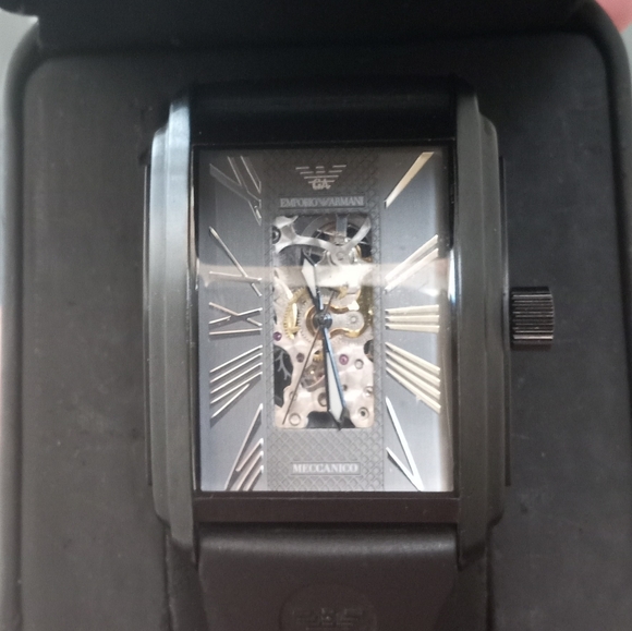 Emporio Armani Meccanico Black Rectangular Dial Silicone Strap Automatic Watch - Picture 12 of 15